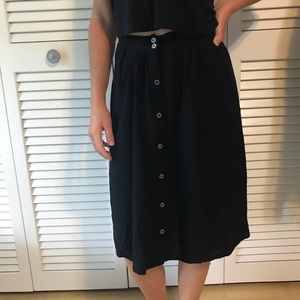 Button Up Black Midi Skirt